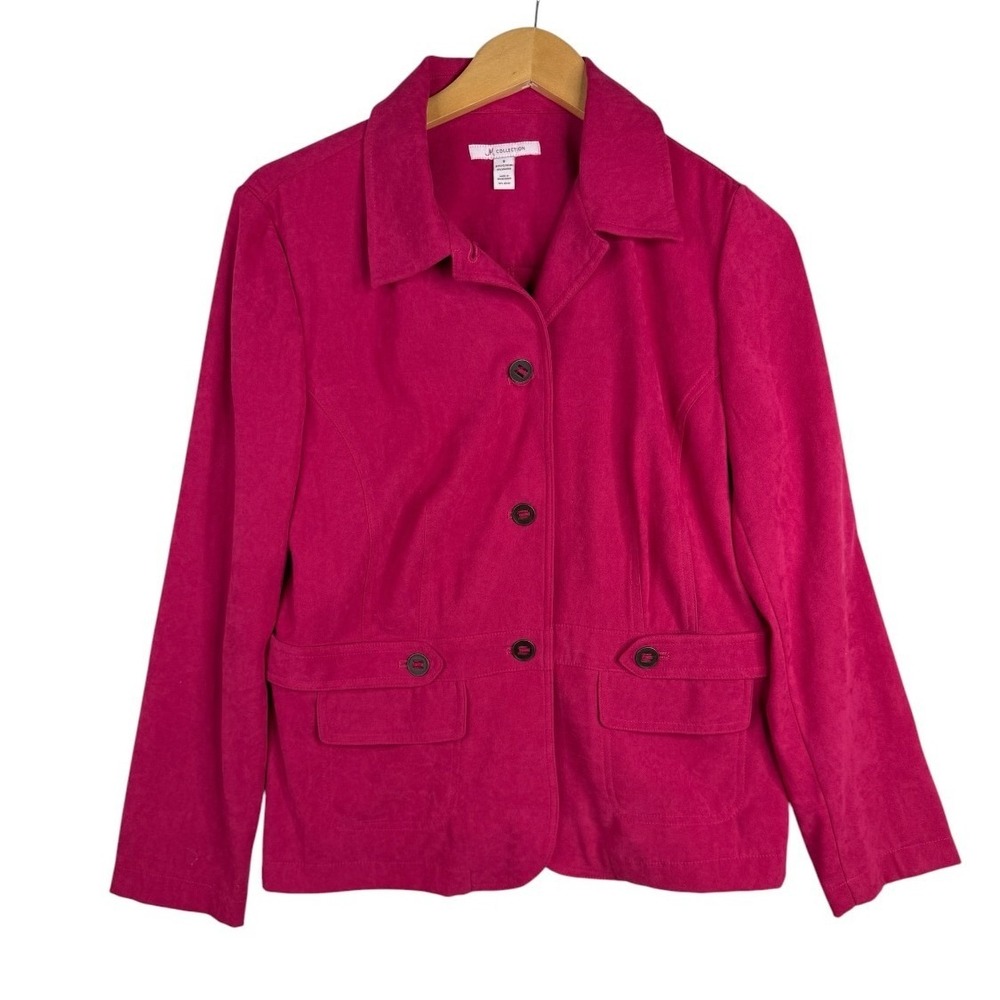 JM Collection Womens Pink Faux Suede Button Down Blazer Jacket Size 8